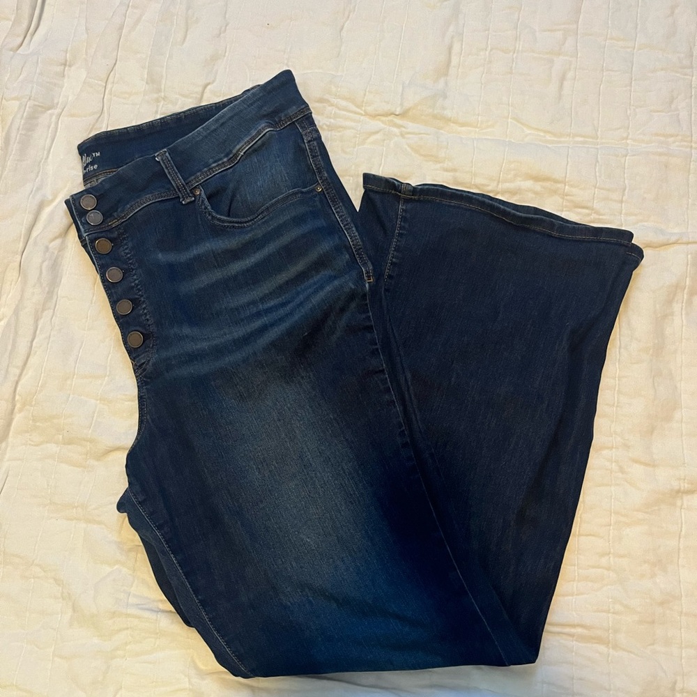 Women's Dark Blue button up flare high rise Jeans